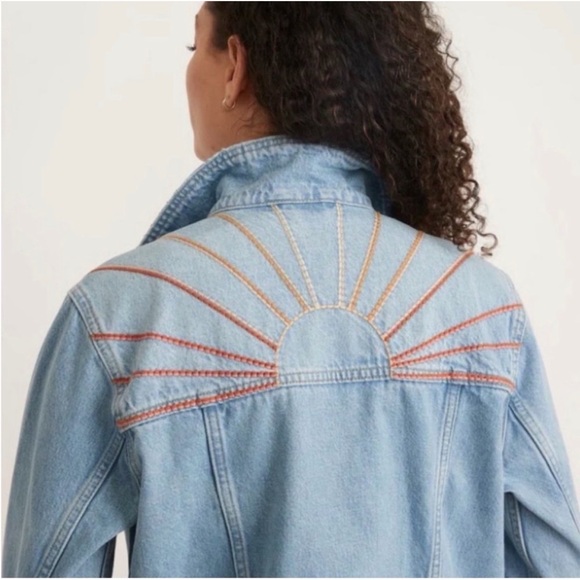 Marine Layer Jackets & Blazers - Marine Layer Embroidered Denim Jacket with Sunburst Design